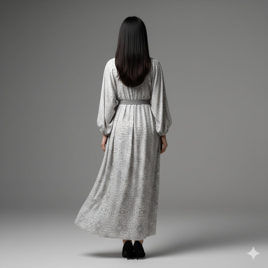 Abaya (Kimono Sleeve) in Ecovero Viscose Crepe – Modern Ornate Motif