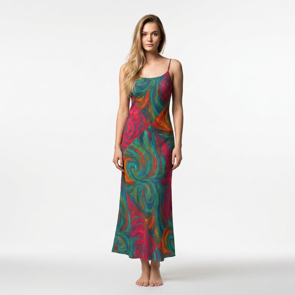 Bias Slip Dress Rainbow Swirls