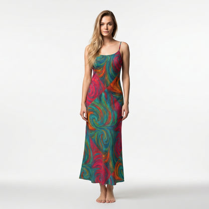Bias Slip Dress Rainbow Swirls
