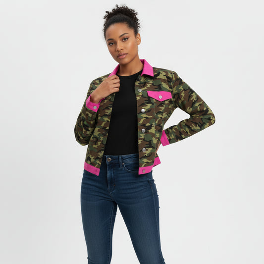 Camo-Pop Jean Jacket in Heavy Stretch Cotton Twill