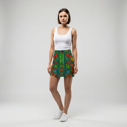 Denim Mini Skirt Butterfly Flowers