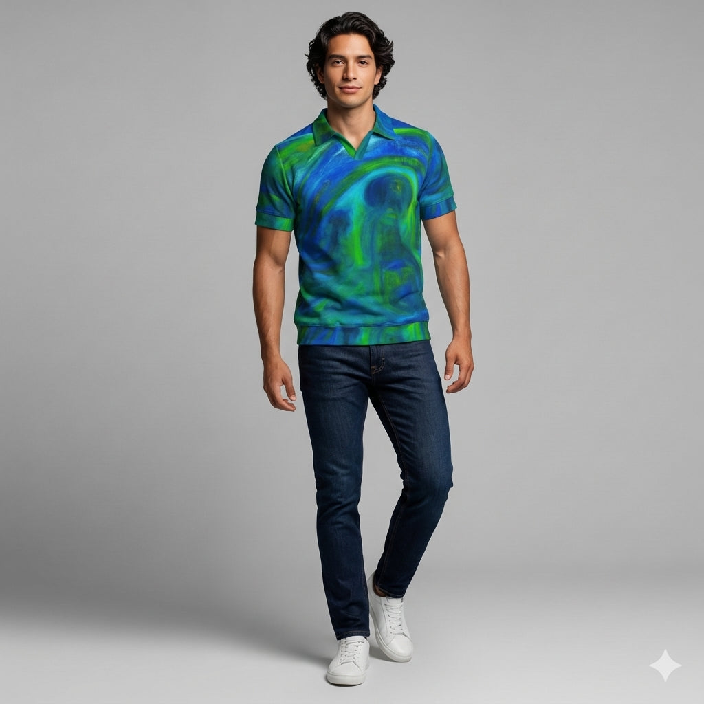 Polo Shirt with V Neck  Blue Moon