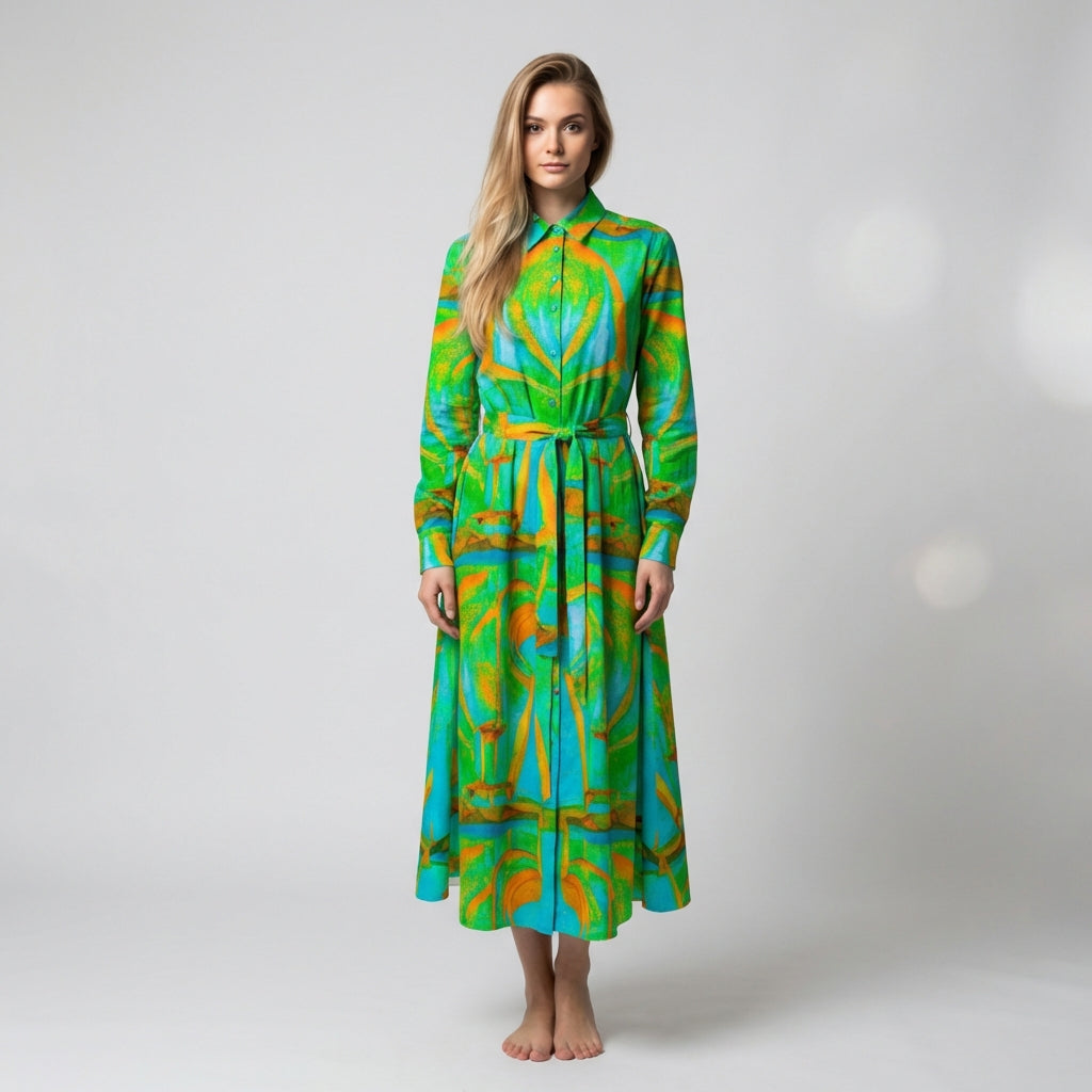 Button Front Shirt Dress Palm Tree Island