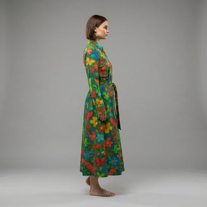 Button Front Shirt Dress Butterfly Flowers