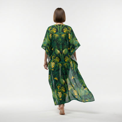 Caftan Green Leaves – Lightweight Organic Cotton Voile