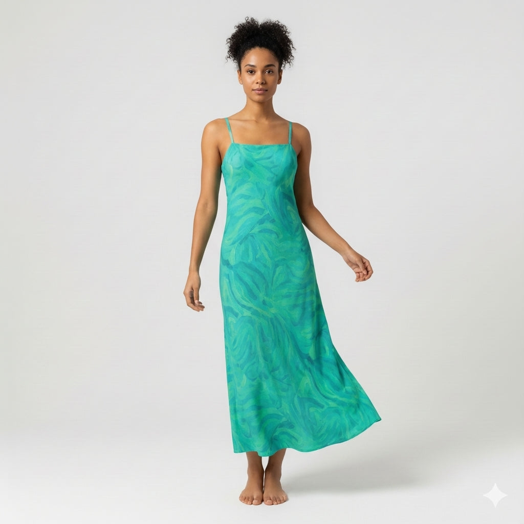 Bias Slip Dress Teal Noodles 