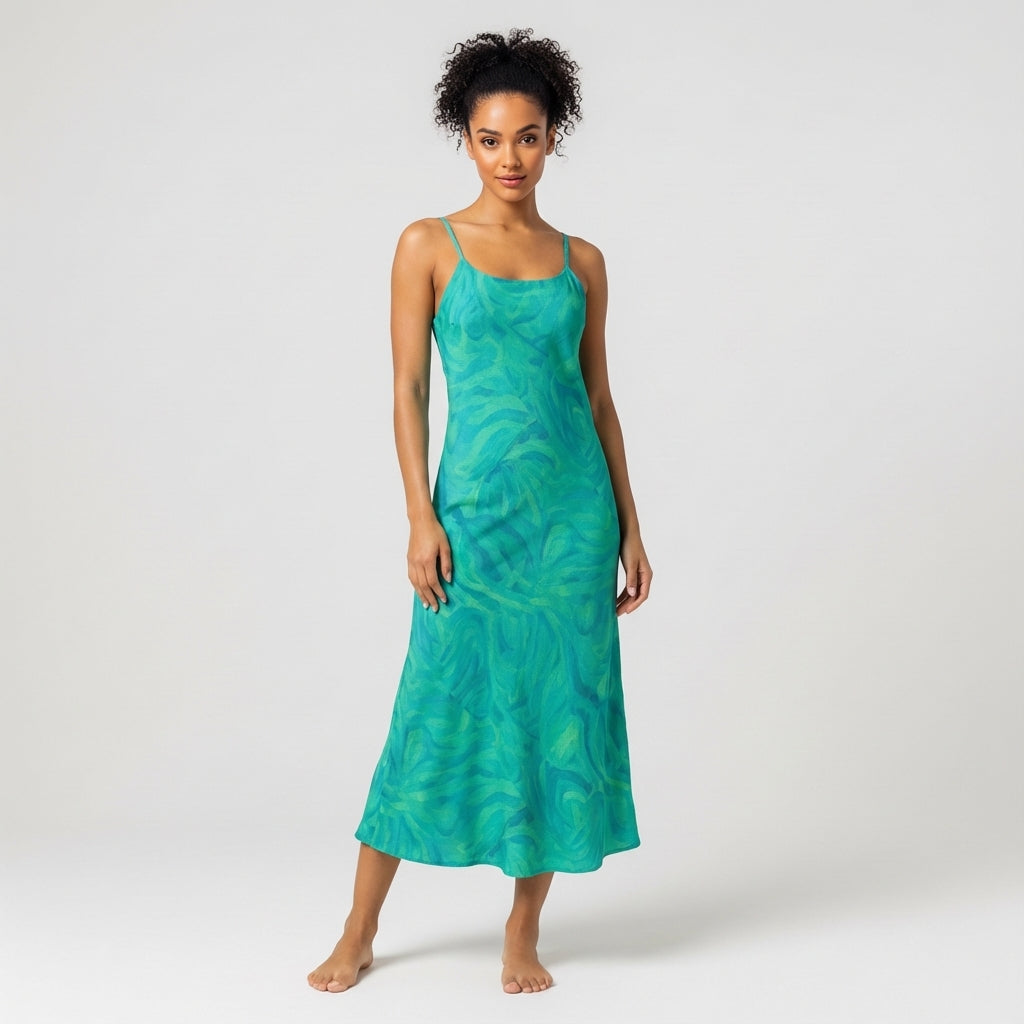 Bias Slip Dress Teal Noodles 