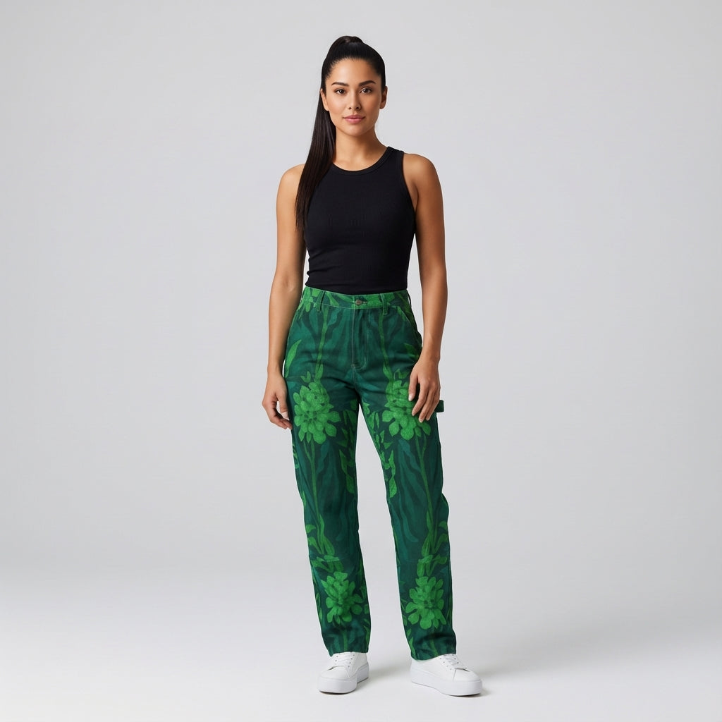 Carpenter Pants Green Flowers 