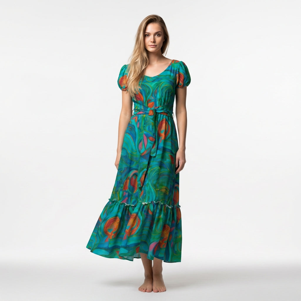 Ruffle Hem Dress Floral Swamp