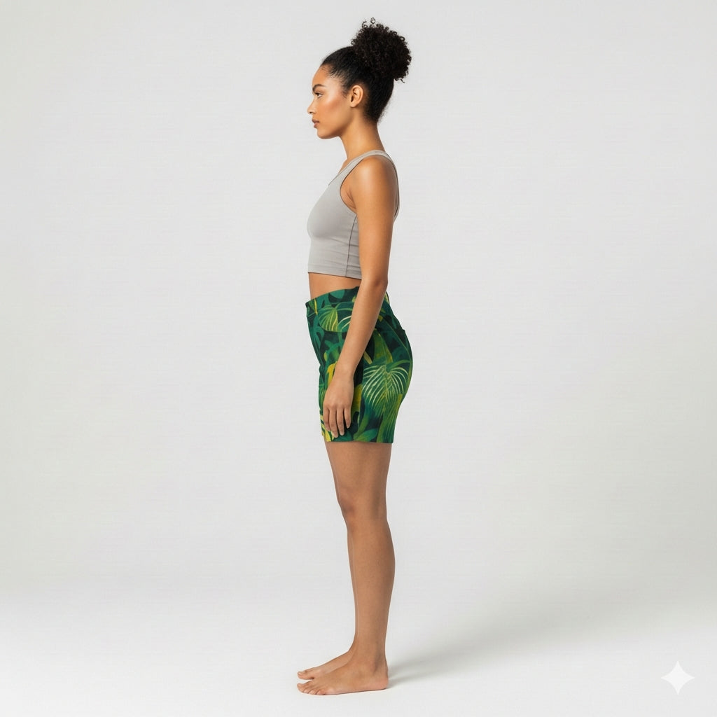 Regular Jean Shorts Green Leaves