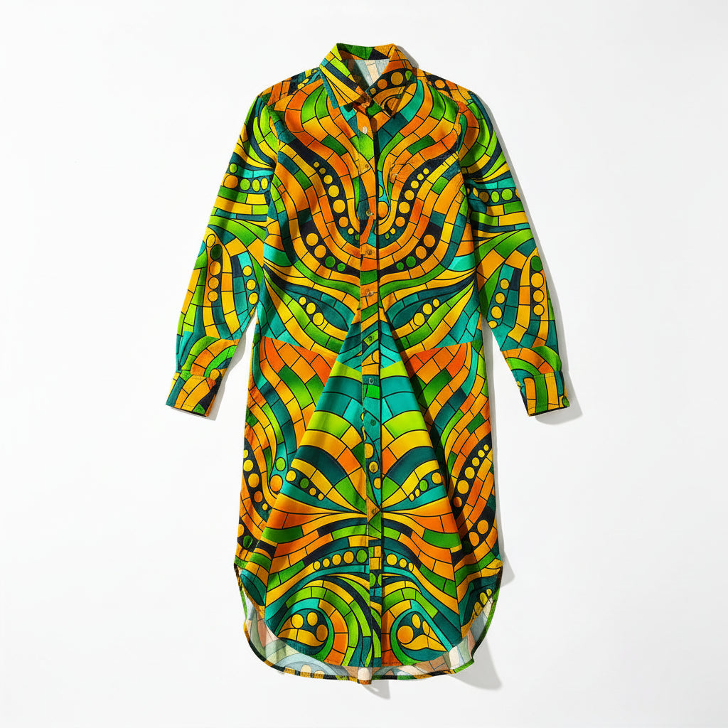 Long Sleeve Shirt Dress Mosaic 11