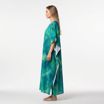 Caftan Turquoise Watercolors in Lightweight Organic Cotton Voile