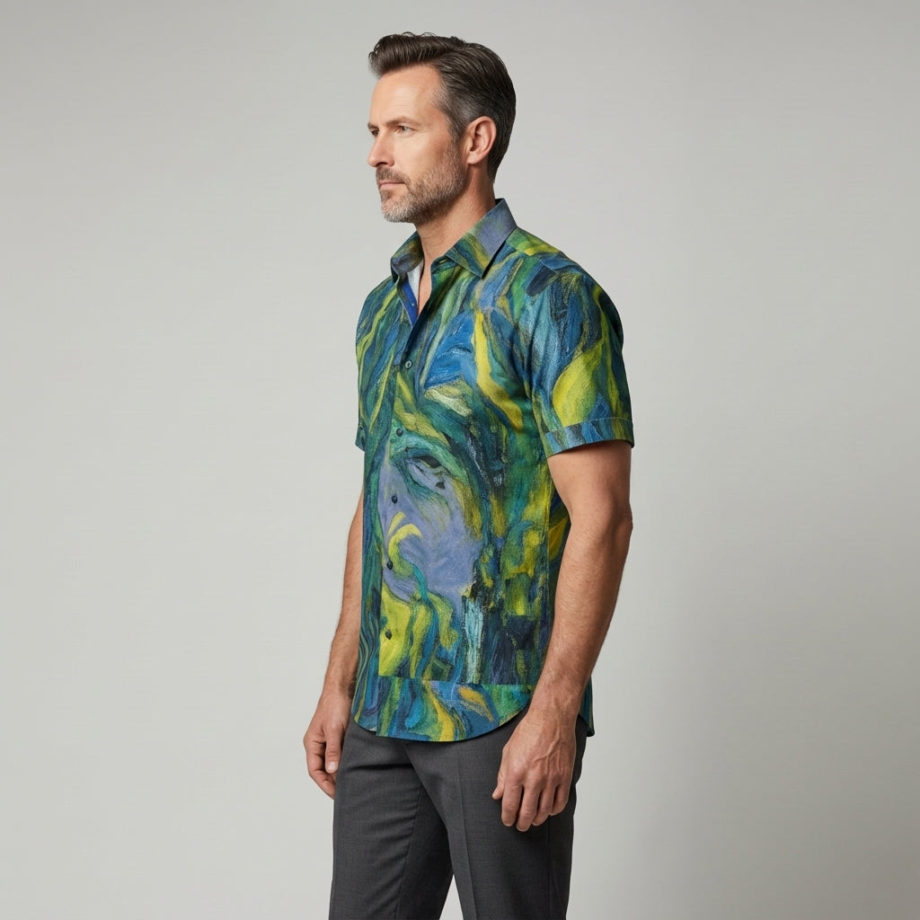 Short Sleeve Dress Shirt Blue Jungle