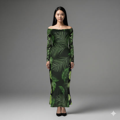 Off-Shoulder Jersey Dress with Side Contour Panels