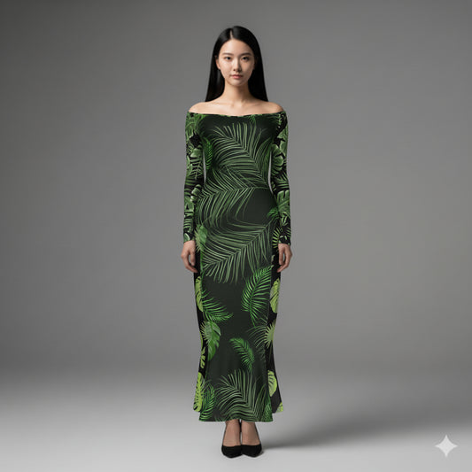 Off-Shoulder Jersey Dress with Side Contour Panels