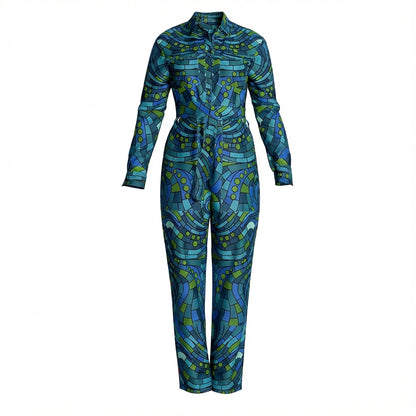 Lightweight Button Front Jumpsuit Mosaic 10