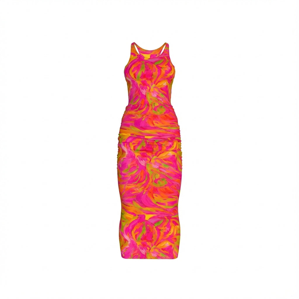 Racerback Shirred Tank Dress Pink Noodles