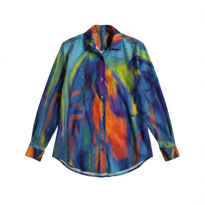 Button Front Shirt in Lightweight Organic Cotton Voile Blue Star