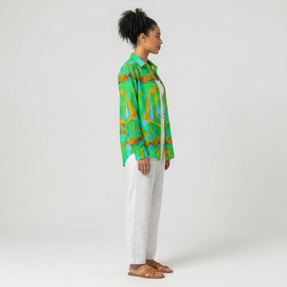 Button Front Shirt Palm Tree Island
