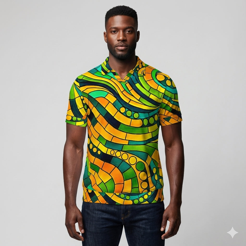 Polo Shirt with V Neck Mosaic 11