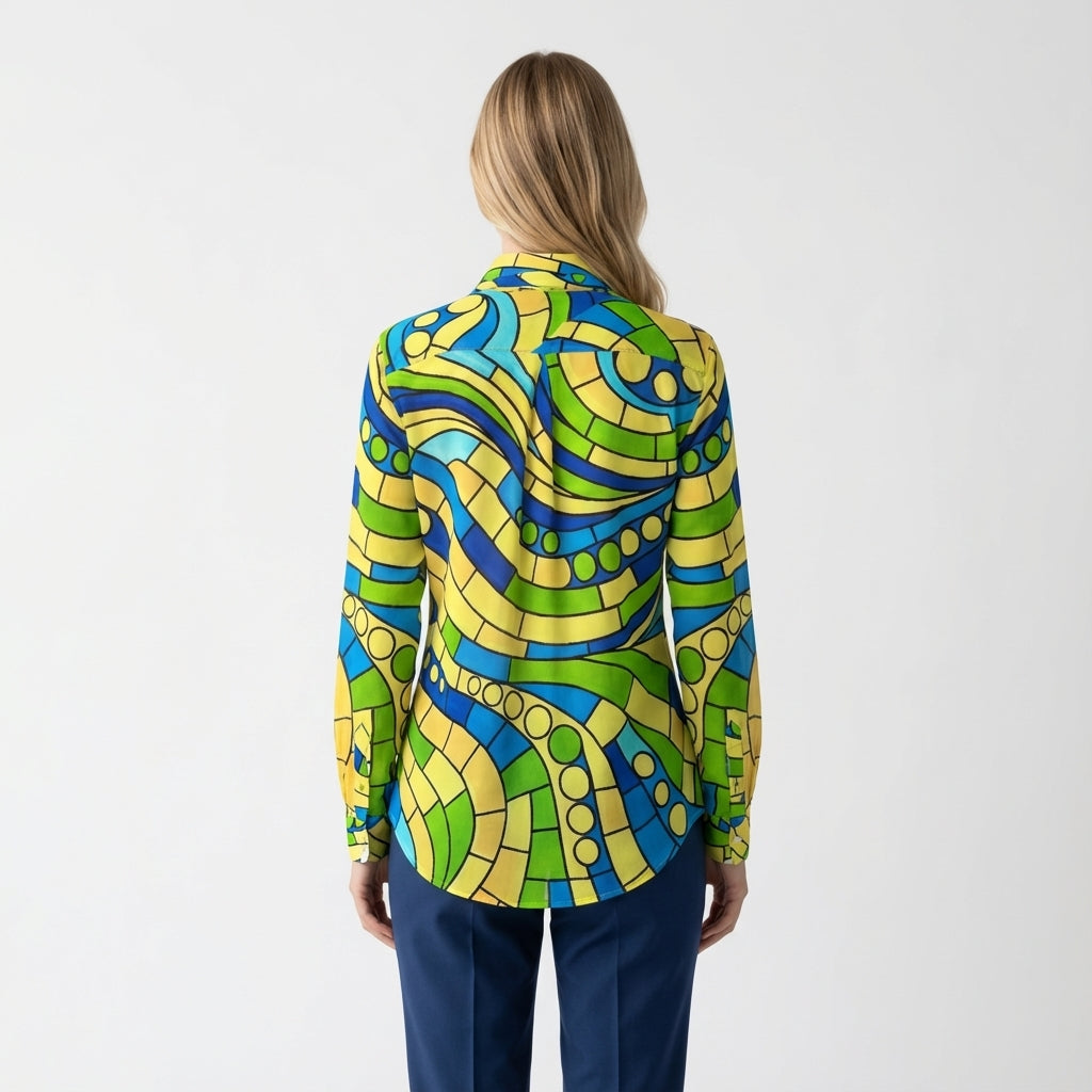 Women's Button Front Shirt Mosaic 4 – Organic Cotton Voile