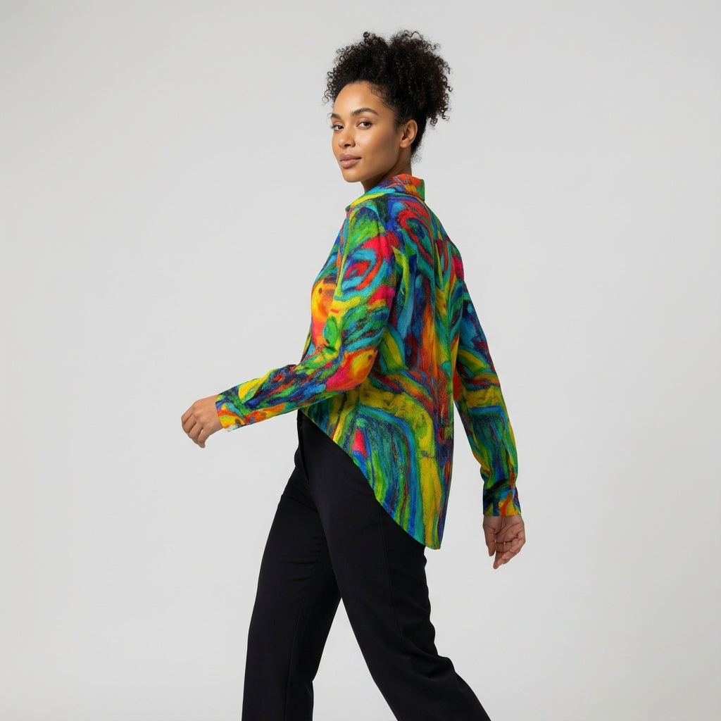 Women's Button Front Shirt in Organic Cotton Voile Green Jungle