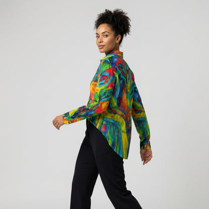 Women's Button Front Shirt in Organic Cotton Voile Green Jungle