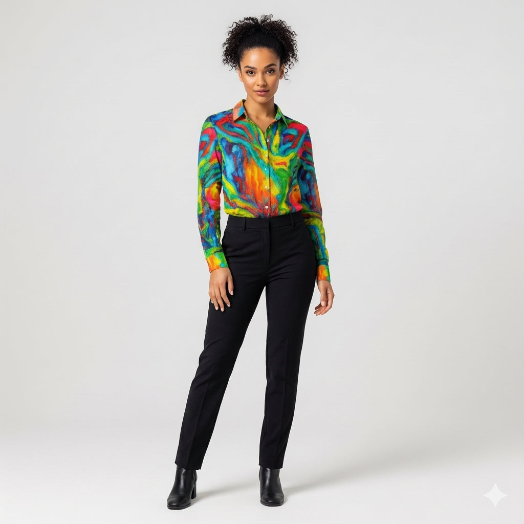 Women's Button Front Shirt in Organic Cotton Voile Green Jungle