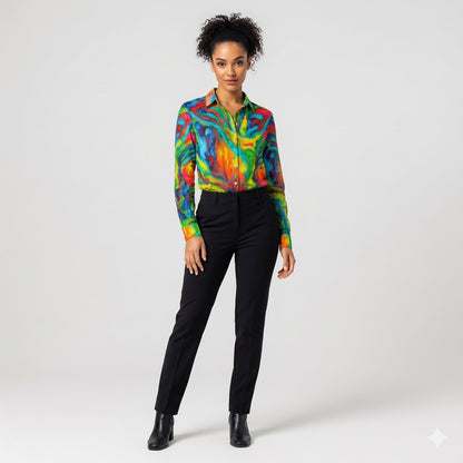 Women's Button Front Shirt in Organic Cotton Voile Green Jungle