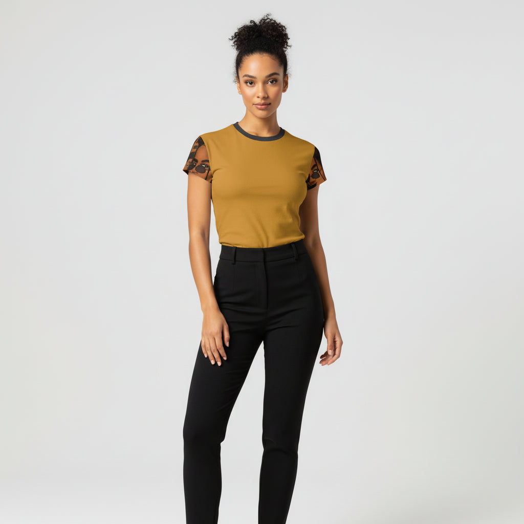 Signature Short Sleeve T-Shirt in Ochre Cotton-Spandex Jersey