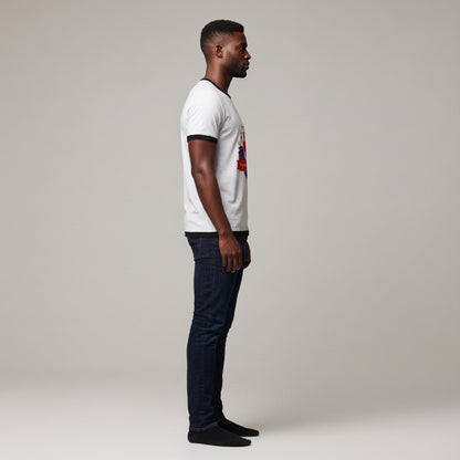 Ringer T-Shirt – Black Yin Yang Print in Organic Cotton - VENEZUELA LIBRE