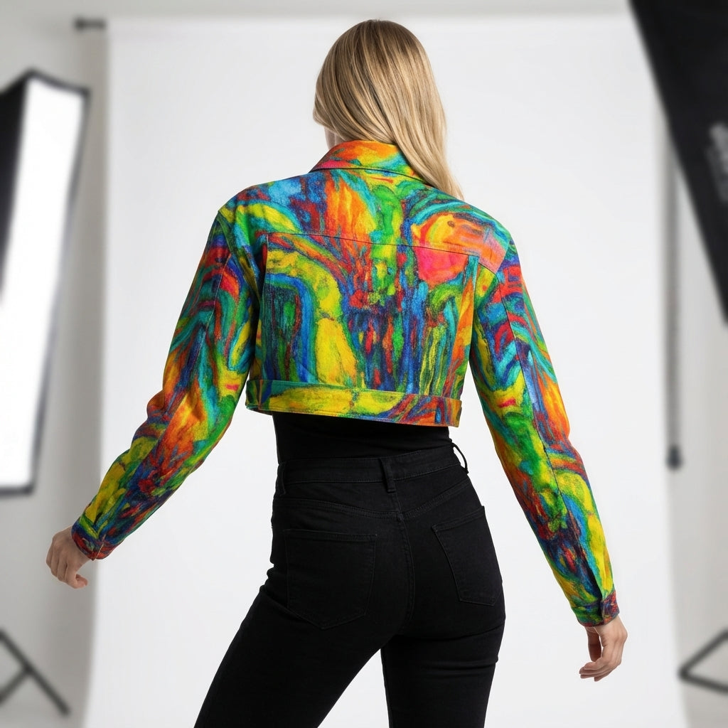 Cropped Jean Jacket Green Jungle