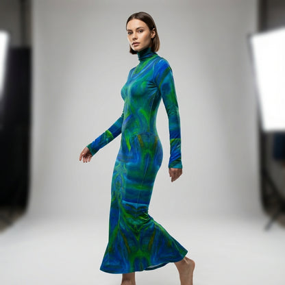 Sarong Maxi Turtleneck Body Con Dress Blue Moon 