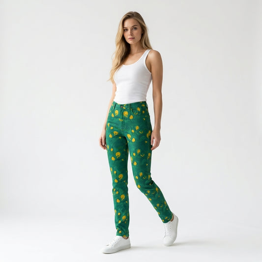 Skinny Jeans Yellow Flowers – Slim Jeans in Heavyweight Stretch Cotton Denim