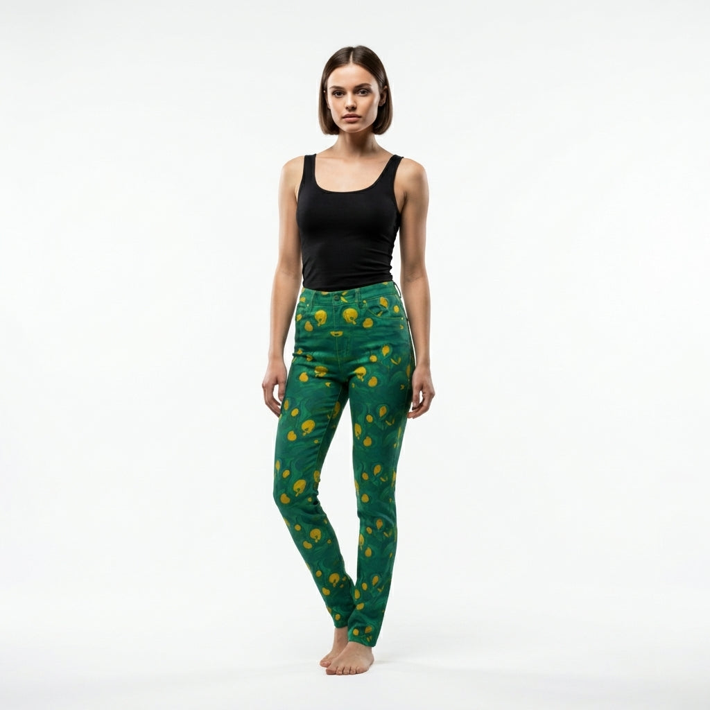 Skinny Jeans Yellow Flowers – Slim Jeans in Heavyweight Stretch Cotton Denim