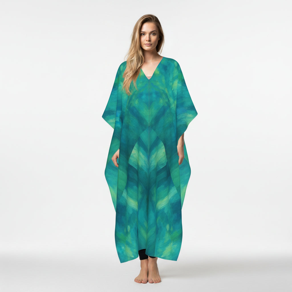 Caftan Turquoise Watercolors in Lightweight Organic Cotton Voile