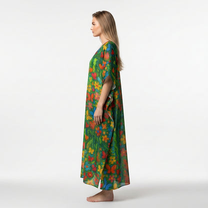 Caftan Butterfly Flowers in Lightweight Organic Cotton Voile