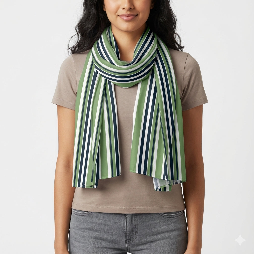 Scarf–Green & Navy Stripe