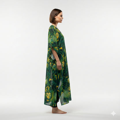 Caftan Green Leaves – Lightweight Organic Cotton Voile