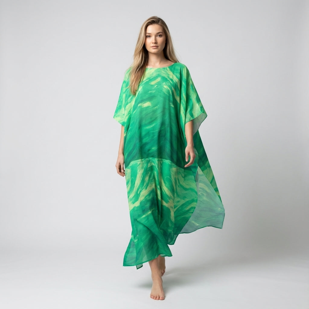 Caftan Water Arcs in Lightweight Organic Cotton Voile