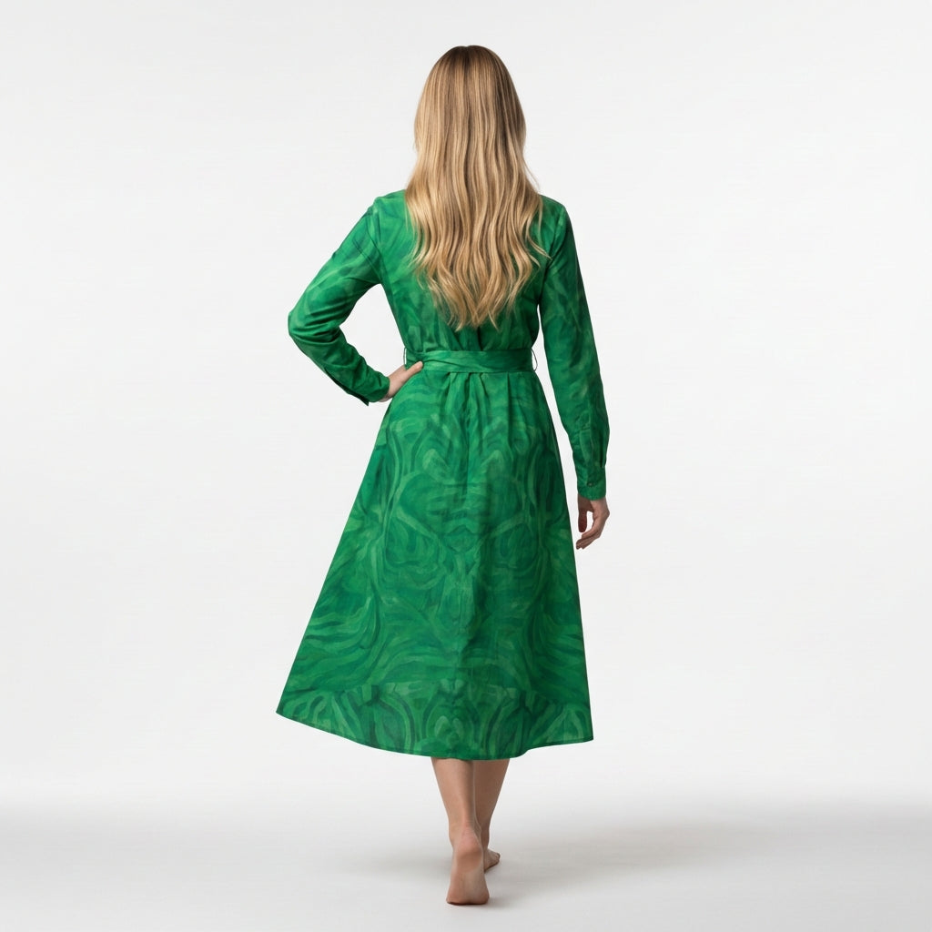 Button Front Shirt Dress Dark Green Noodles
