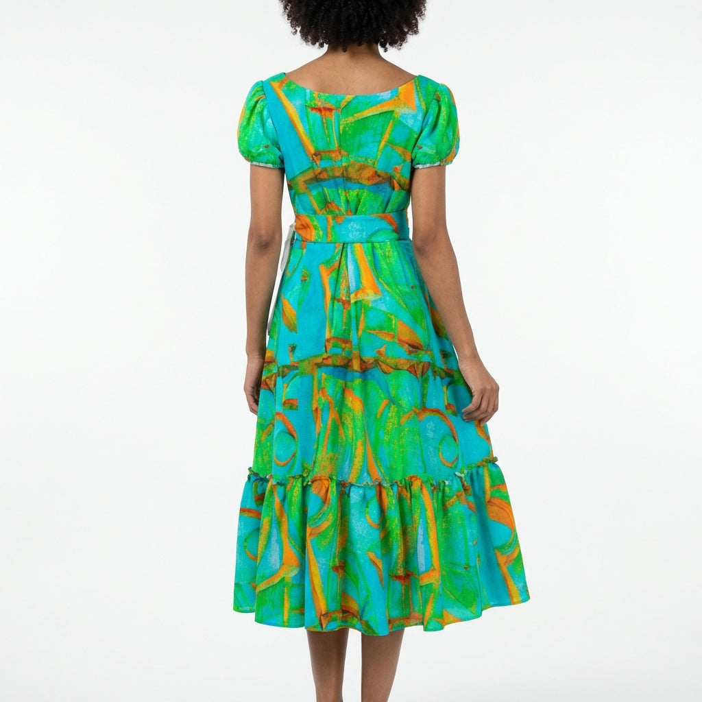 Ruffle Hem Dress Palm Tree Island