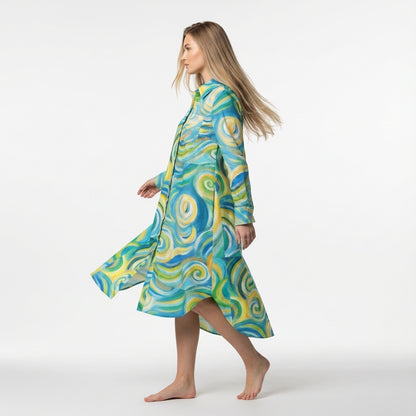  Long Sleeve Shirt Dress Sea Swirls
