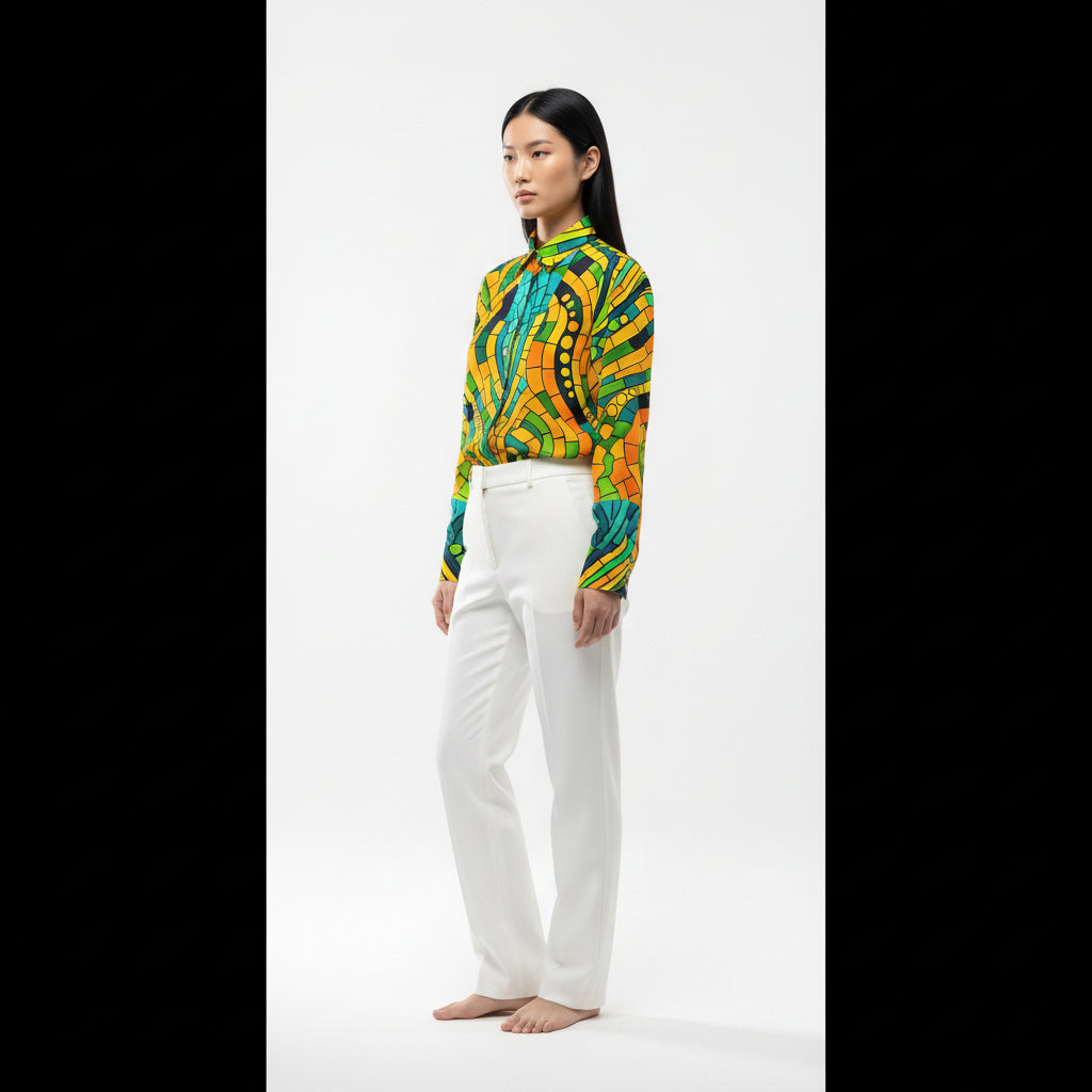 Women's Front Button Shirt Mosaic 11