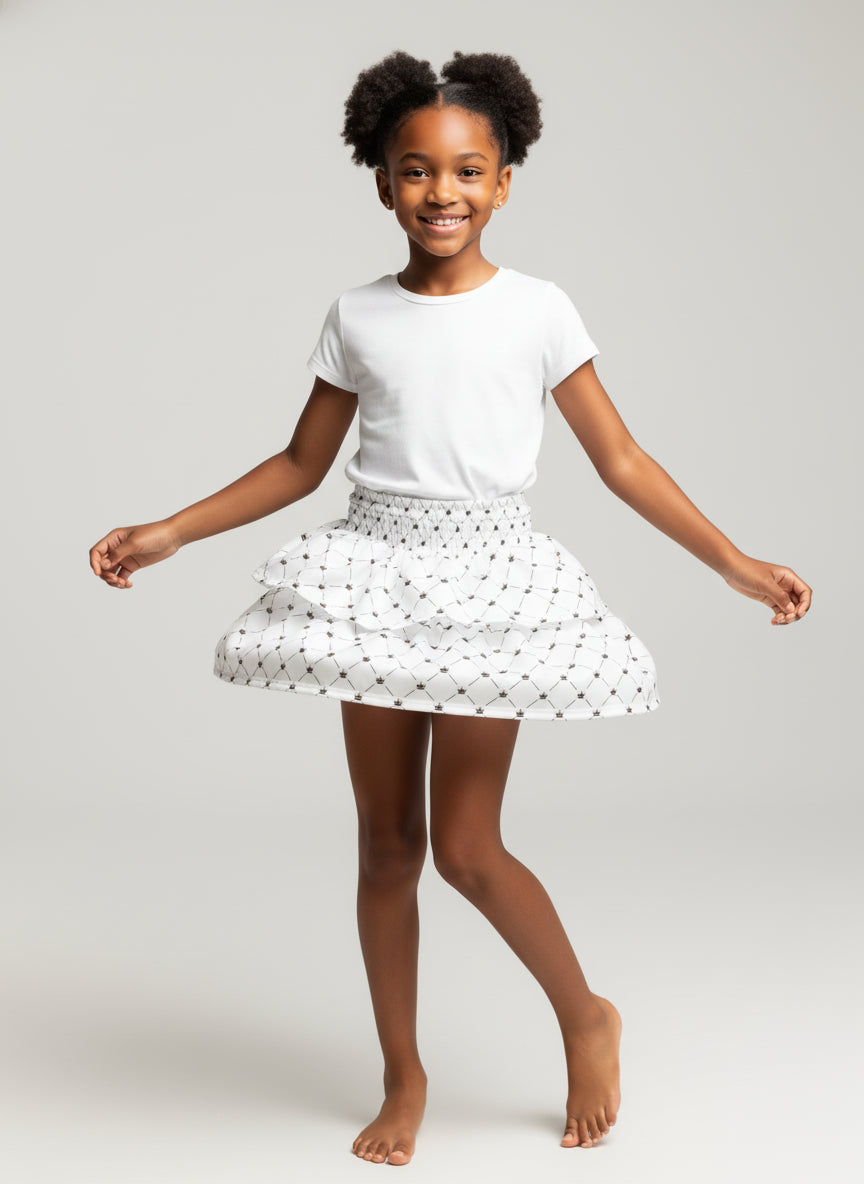 Smocked Ruffle Skirt in Pima Cotton Poplin