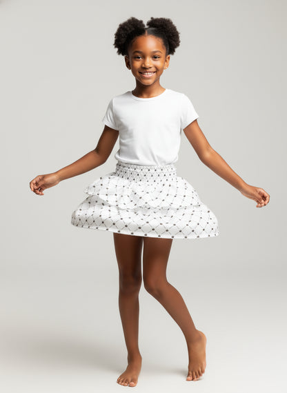 Smocked Ruffle Skirt in Pima Cotton Poplin