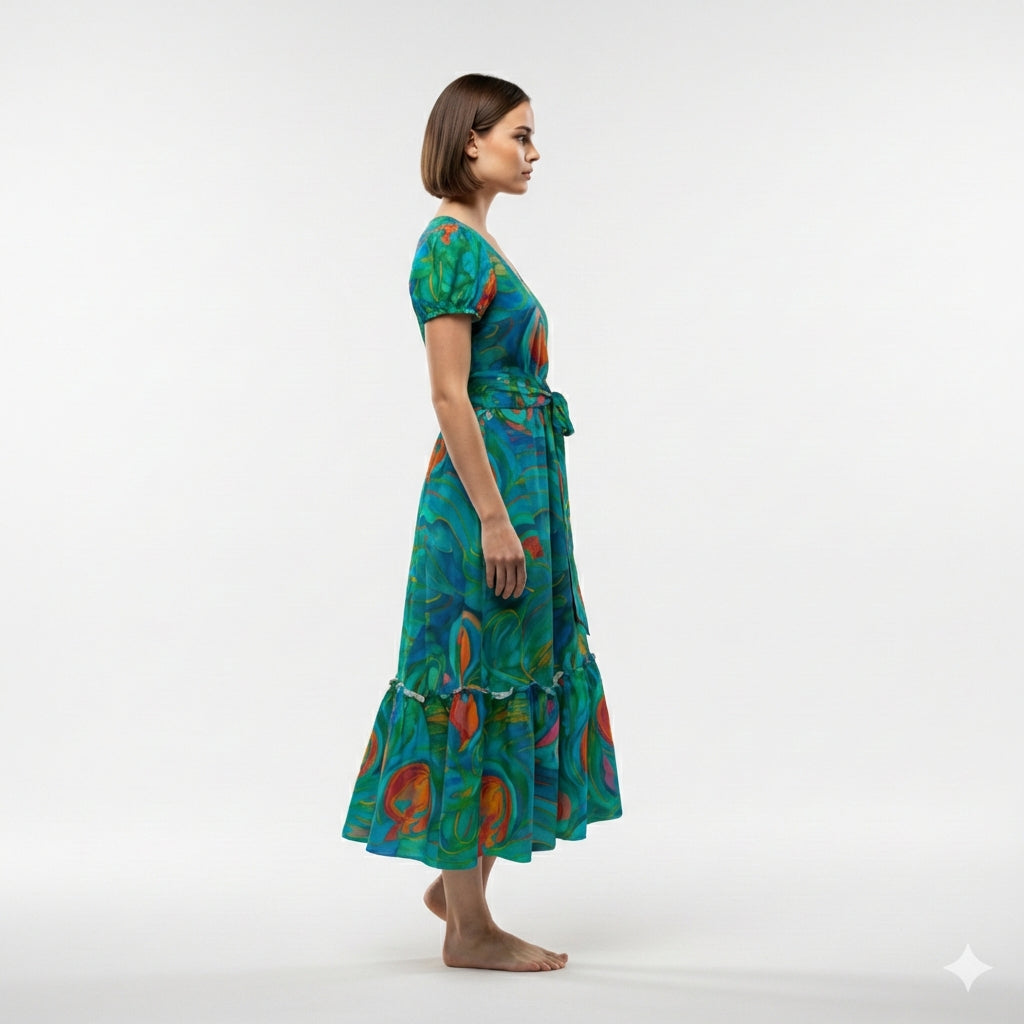 Ruffle Hem Dress Floral Swamp