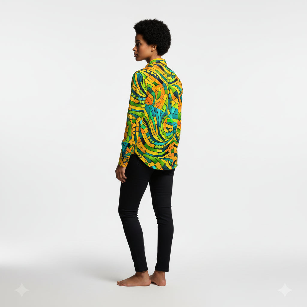 Women's Front Button Shirt Mosaic 11