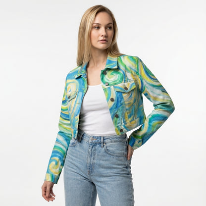 Cropped Jean Jacket Sea Swirls