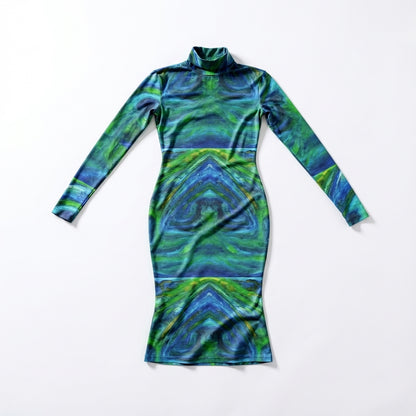 Sarong Maxi Turtleneck Body Con Dress Blue Moon 